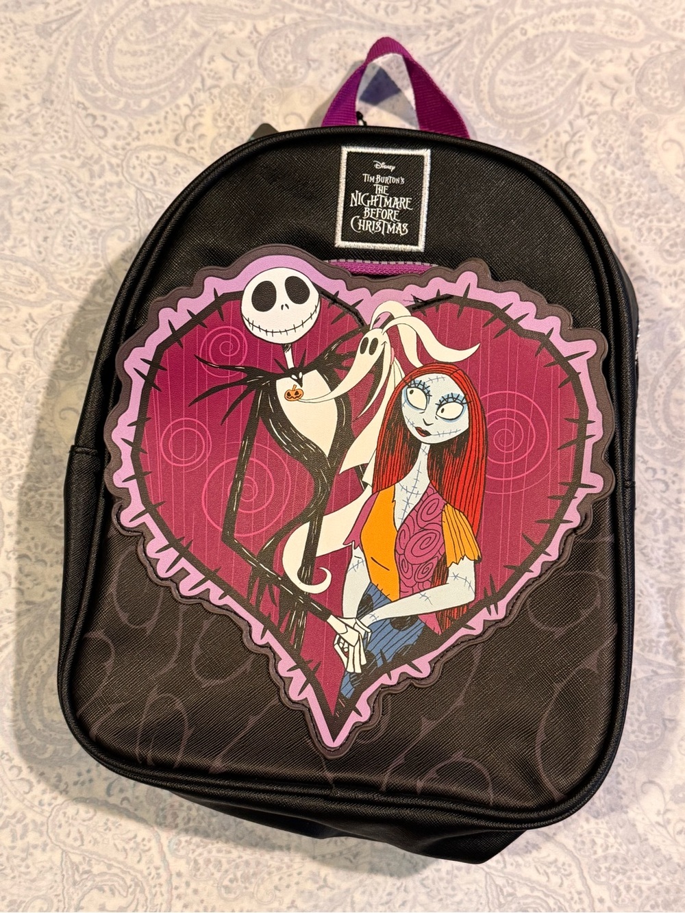 Nightmare Before Christmas Sally & Jack Heart Front Zip Pocket Mini Backpack
